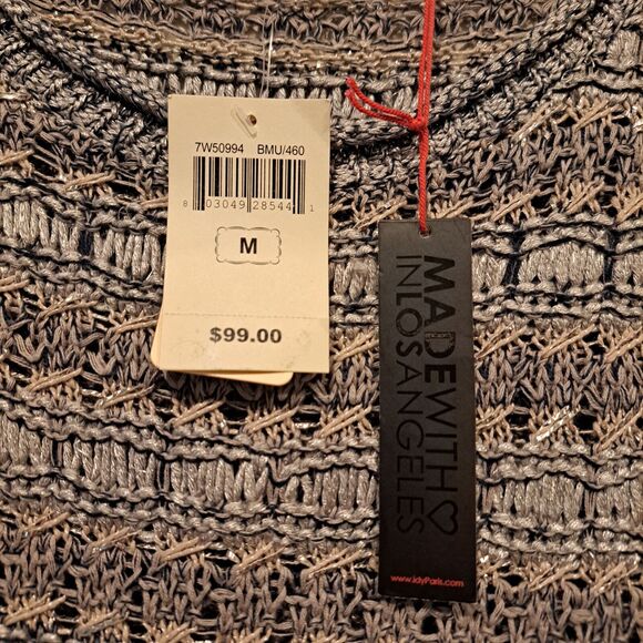 LUCKY BRAND Sweater Women's Crochet 3/4 Sleeve Metallic Open Knit Gray Sz M NWT - Picture 4 of 12